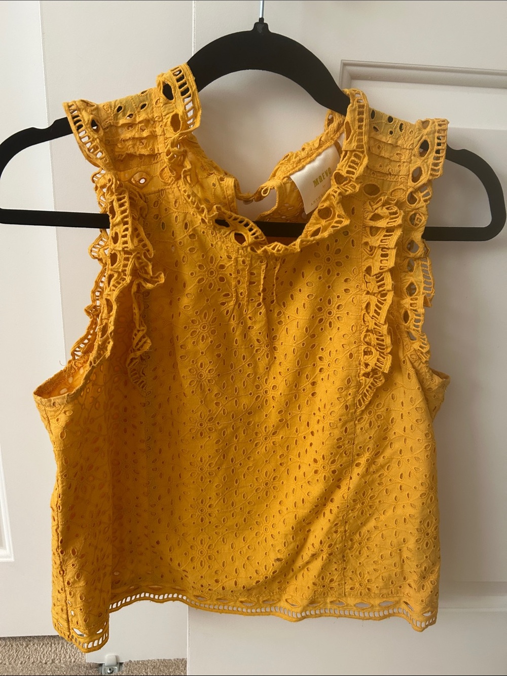 Anthropology Women’s Eyelet Ruffle Sleeveless Top - Mustard Yellow